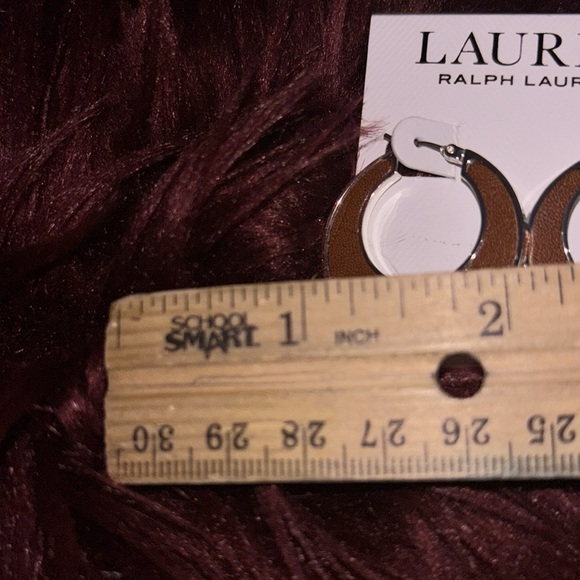 Ralph Lauren Silver and Brown Leather Hoop Earrings - Picture 9 of 10